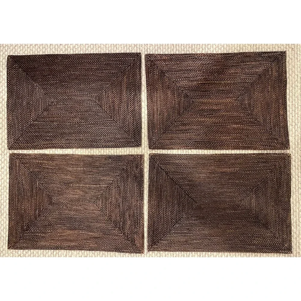 Crate & Barrel Artesia Rattan Placemats Set of 4 Espresso 19 x 14